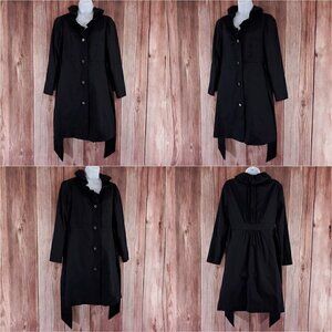 Lilly Pulitzer Size 4 Kelli Black Long Belted Trench Coat Jacket Ruffles Collar